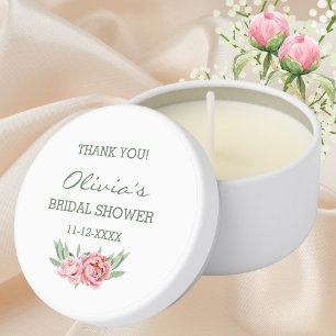 Feminine Pink Peony Bridal Shower Thank You Mini Candle Favors