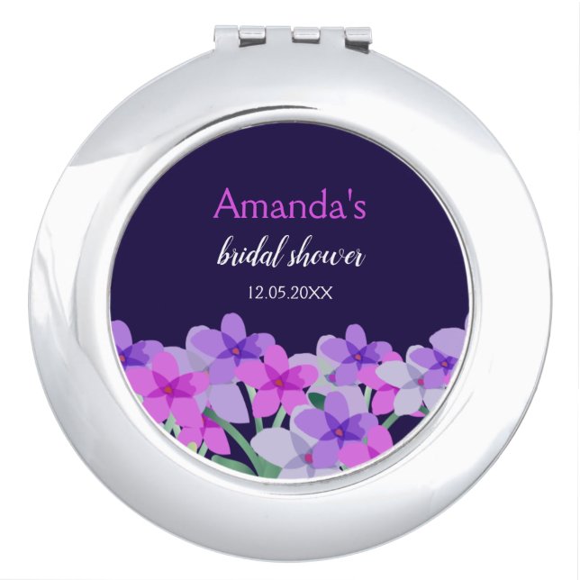 Feminine Pink Purple Floral Bridal Shower  Compact Mirror (Front)