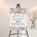 Feminine Pink Rose Floral 80th Birthday Welcome Foam Board<br><div class="desc">A lovely floral welcome sign designed especially for birthday parties, this sign has text you can personalize in the center section and is bordered by beautiful pink and white watercolor florals with trailing greenery. You can edit the age to any age. This foam core sign can be placed on an...</div>