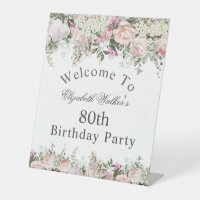 Feminine Pink Rose Floral 80th Birthday Welcome