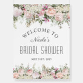 Feminine Pink Rose Floral Bridal Shower Welcome Foam Board (Front)