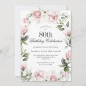Feminine Pink Roses 80th Birthday Party Invitation | Zazzle