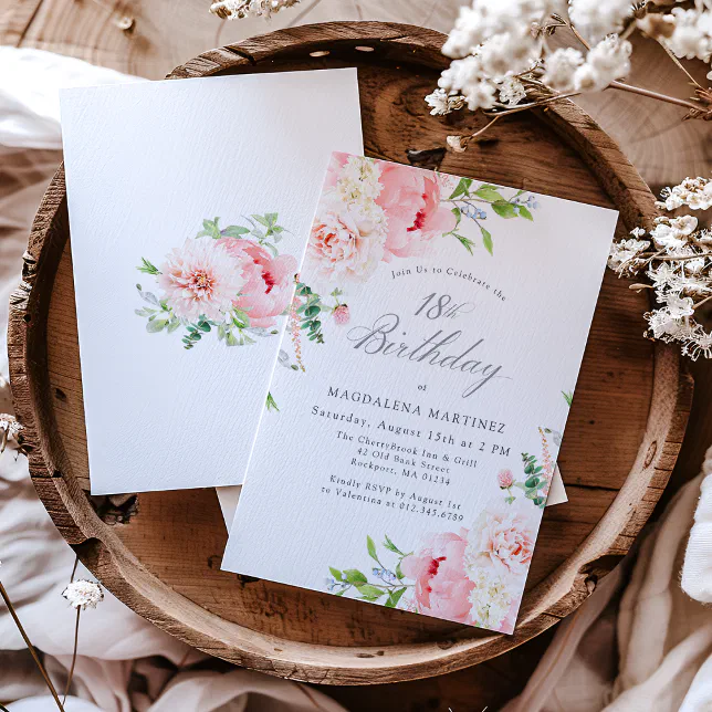 Feminine Pink Roses Floral 18th Birthday Party Invitation | Zazzle