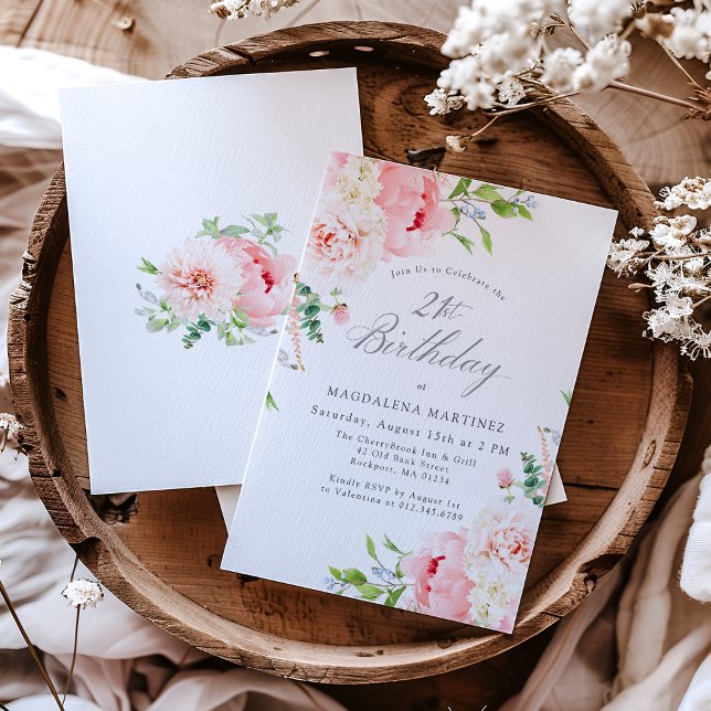 Feminine Pink Roses Floral 21st  Birthday Party Invitation (Creator Uploaded)