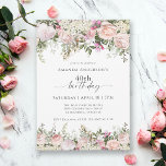 Feminine Pink Roses Floral 40th Birthday Party Invitation<br><div class="desc">A beautiful watercolor floral birthday party invitation to celebrate a 40th birthday in feminine style, this Irresistible floral design is bordered in charming pink roses, mixed flowers and trailing greenery Personalize the text template with your event details. The age may be personalized with any age! These invitations are available in...</div>