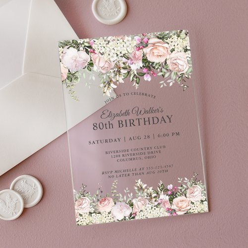 Feminine Pink Roses Floral 80th Birthday Party