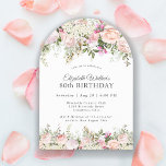 Feminine Pink Roses Floral 80th Birthday Party Invitation<br><div class="desc">A beautifully feminine arch shaped party invitation to celebrate an 80th birthday in elegant style,  this Irresistible floral design is bordered in charming pink roses,  mixed flowers and trailing greenery  All of the text may be personalized for your party,  including the guest of honor's age.</div>