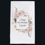 Feminine Pink Roses Floral 80th Birthday with Name Small Gift Bag<br><div class="desc">A lovely gift bag to celebrate an 80th birthday - or any age, this design features beautiful watercolor pastel pink roses and mixed flowers and greenery forming a square frame surrounding your text. Personalize the text template with the guest of honor's name or any other desired text. You can substitute...</div>