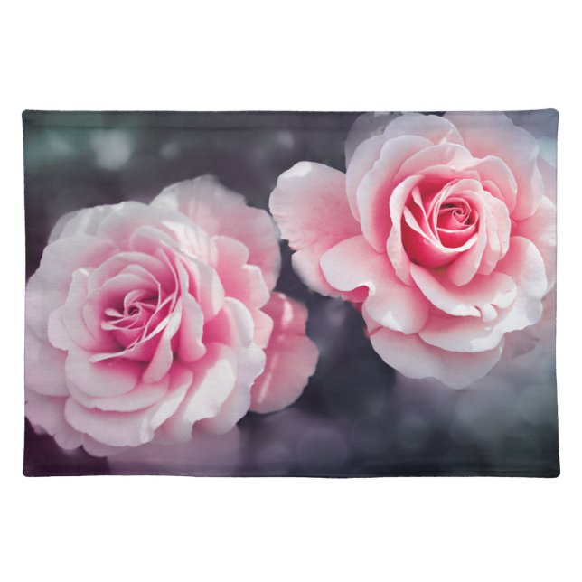 Feminine Pink Roses Floral Photo Cloth Placemat (Front)