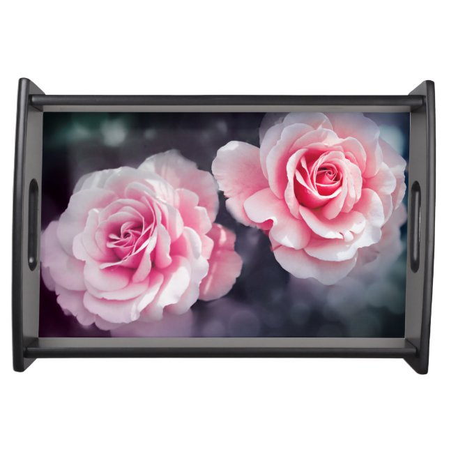 Feminine Pink Roses Floral Photo Serving Tray (Front)