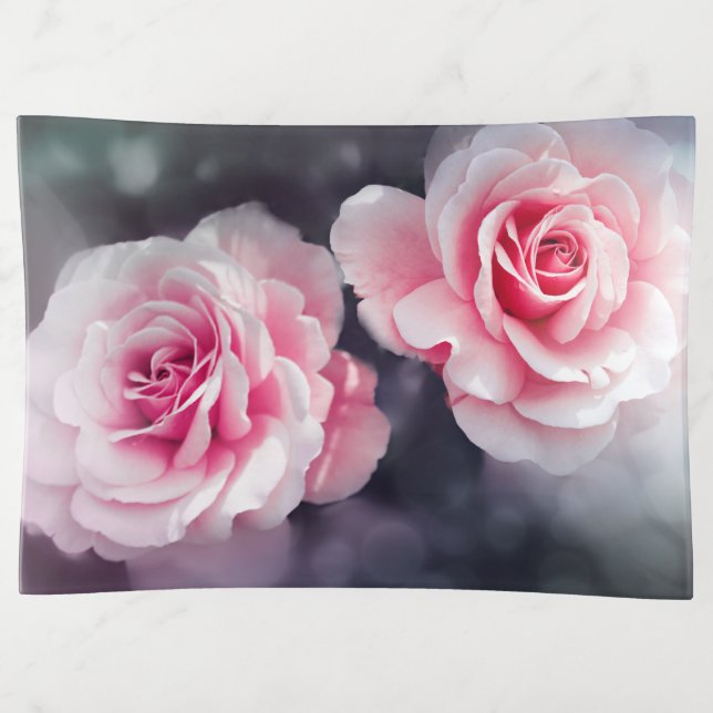 Feminine Pink Roses Floral Photo Trinket Tray (Front)