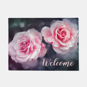 Feminine Pink Roses Floral Photo Welcome Doormat