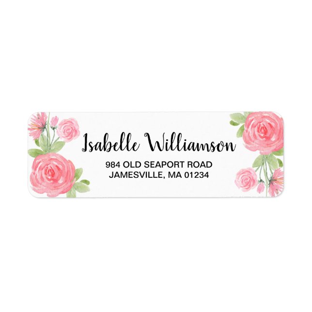 Feminine Pink Roses Return Address Labels (Front)