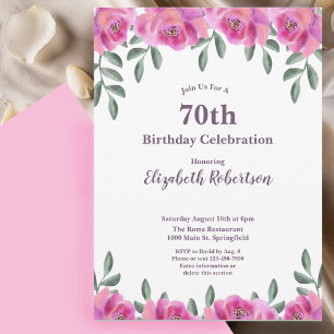 Feminine Pink Roses Women's 70th Birthday  Invitation