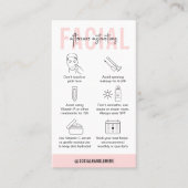 Feminine Pink Salon Facial Aftercare Instructions Business Card (Front)