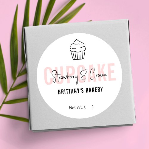 Feminine Pink Script Cupcake Flavor Name Classic Round Sticker