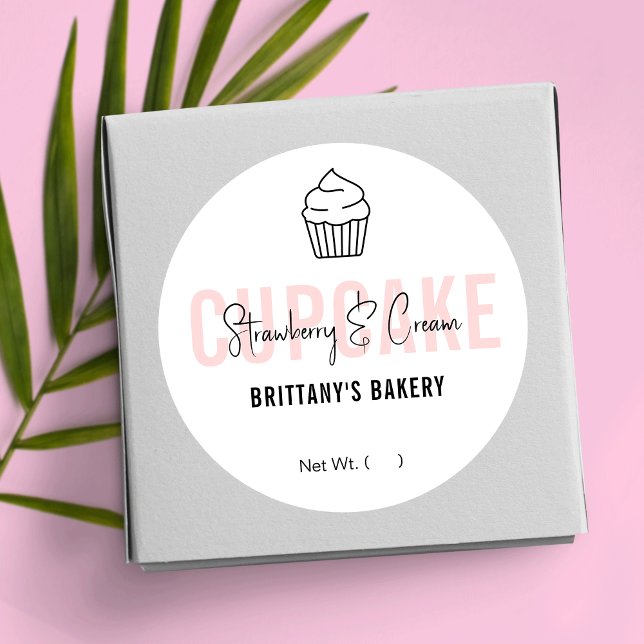 Feminine Pink Script Cupcake Flavor Name Classic Round Sticker (Creator Uploaded)