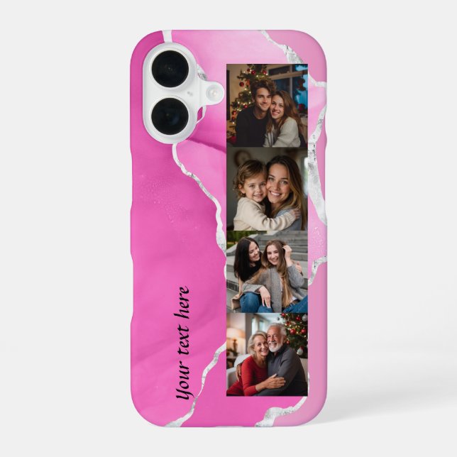 Feminine Pink & Silver Glitter Agate 4 photos iPhone Case (Back)