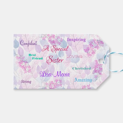 Feminine Pink Special Sister Thoughtful Heartfelt Gift Tags