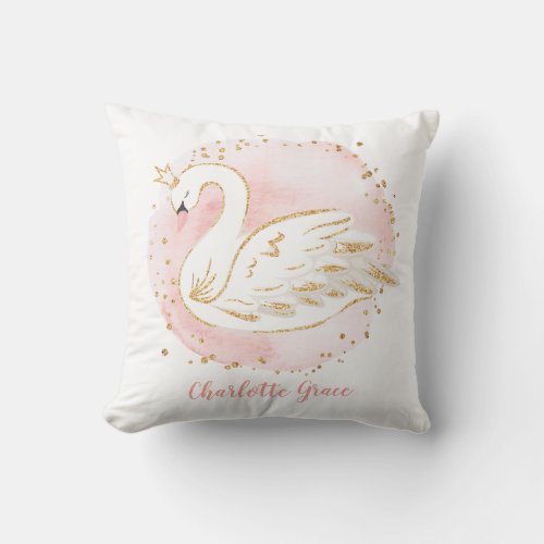 Feminine Pink Swan Princess Nursery Decoration Throw Pillow