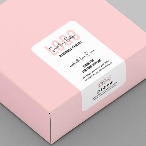 Feminine Pink Thank You For Order Logo Box Seal Label