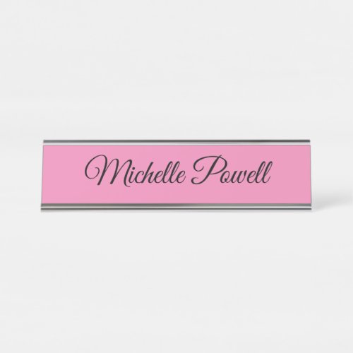Feminine Pink Trendy Script Modern Plain Desk Name Plate