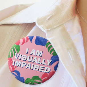 Feminine Pink Tropical Leaves Visually Impaired Button