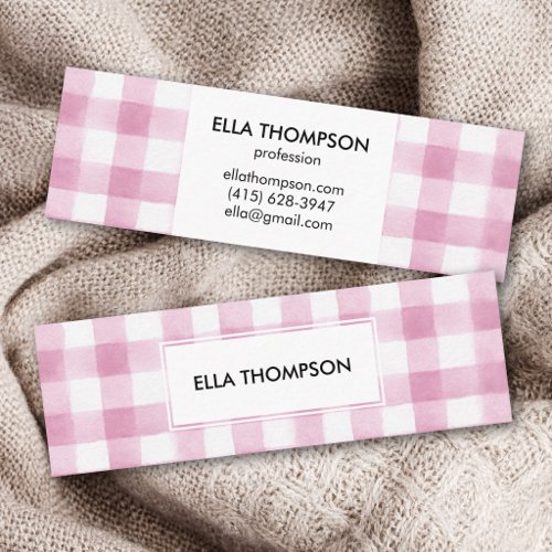 Feminine Pink Watercolor Buffalo Plaid Minimalist  Mini Business Card