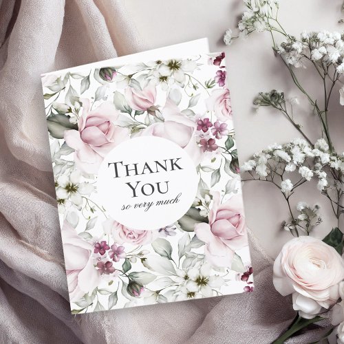 Feminine Pink Watercolor Floral Thank You