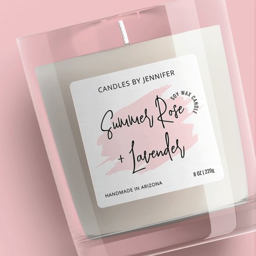 Feminine Pink Watercolor Modern Candles Packaging Square Sticker