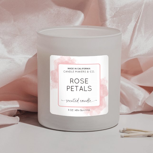 Feminine Pink Watercolor Script Font Candles Square Sticker (Creator Uploaded)