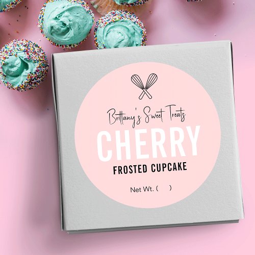 Feminine Pink  White Desserts Packaging Design Classic Round Sticker