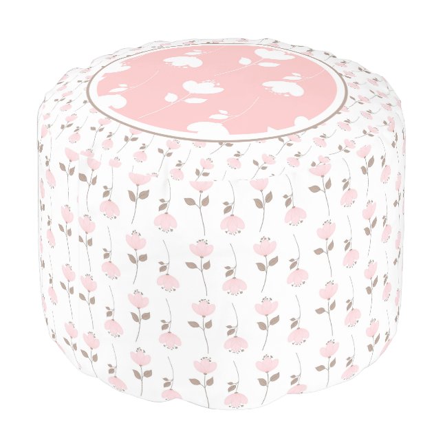 Feminine Pink & White Floral Footrest Pouf (Angled Back)