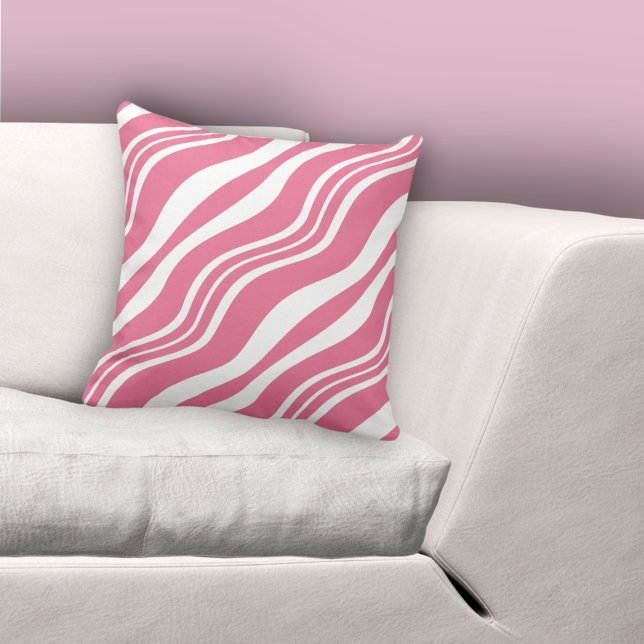 Feminine Pink & White Irregular Lines Pattern Throw Pillow (Feminine Pink & White Irregular Lines Pattern Throw Pillow)