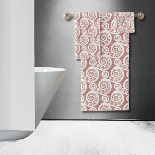 Feminine Pink_White Nature_Inspired Fern Leaves  Bath Towel Set