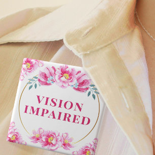 Feminine Pink Wild Rose Floral Vision Impaired Button