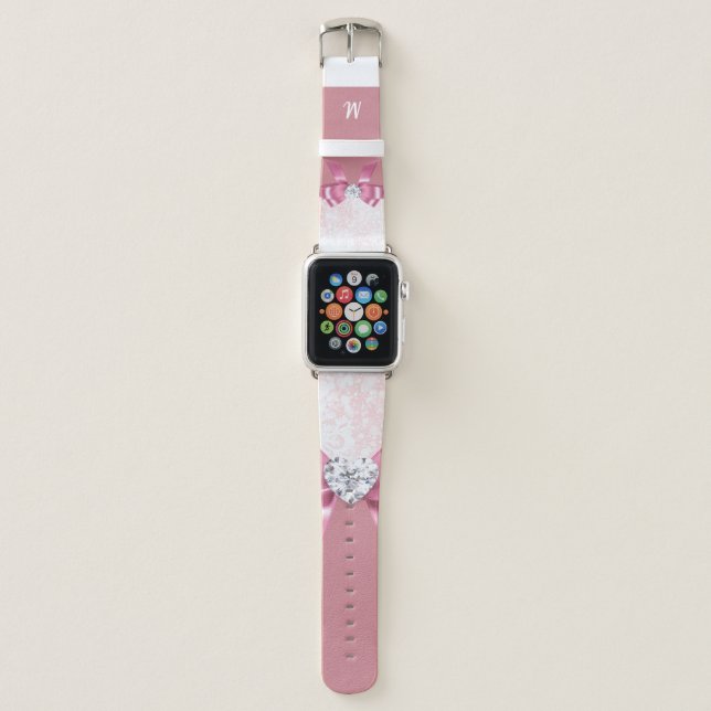 Feminine Pink Winter Ribbon Diamond Watch Band (Front)