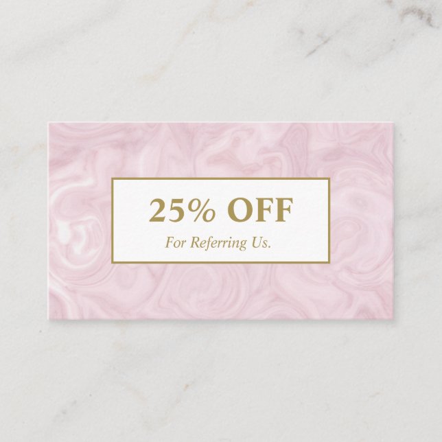 Feminine  professional rose gold marble salon spa referral card (Front)