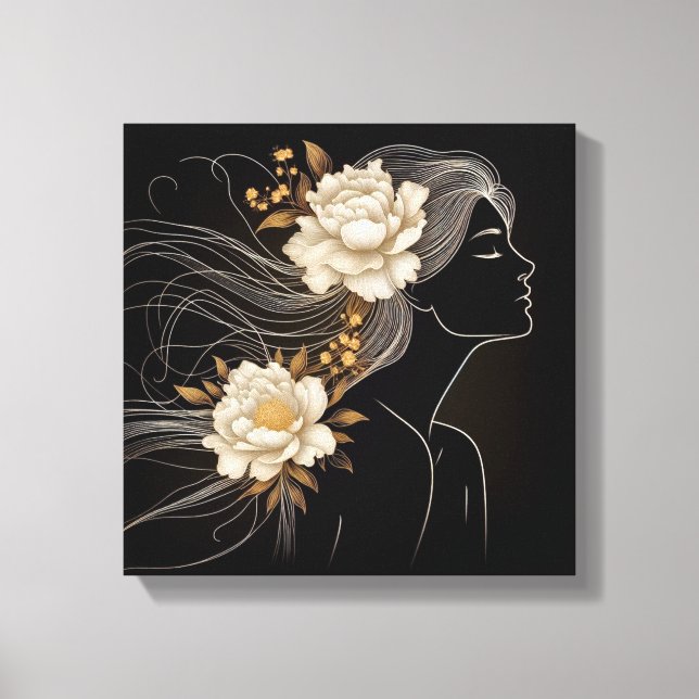 Feminine Profile with Butterflies in Flight Canvas Print (Front)