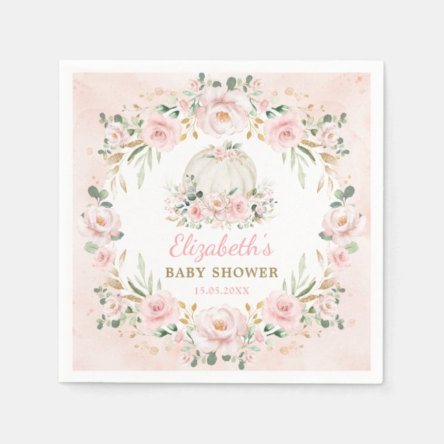 Feminine Pumpkin Pink Blush Roses Girl Baby Shower Napkins (Front)
