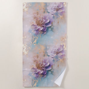 Feminine Purple Blue and Gold Floral Beach Towel