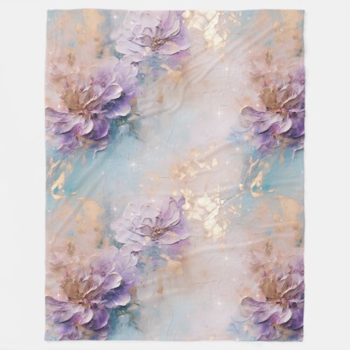 Feminine Purple Blue and Gold Floral Fleece Blanket