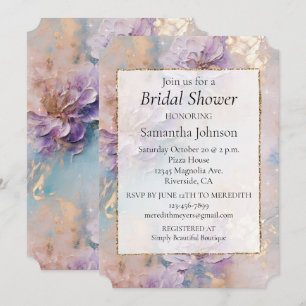 Feminine Purple Blue and Gold Floral Invitation