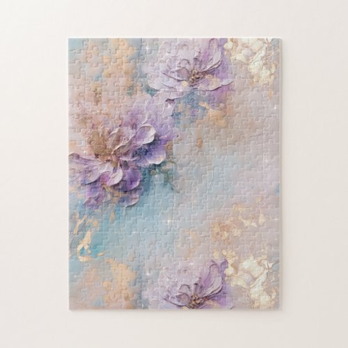 Feminine Purple Blue and Gold Floral Jigsaw Puzzle