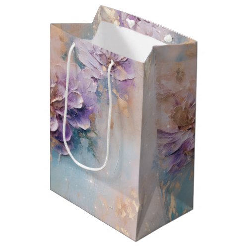 Feminine Purple Blue and Gold Floral Medium Gift Bag