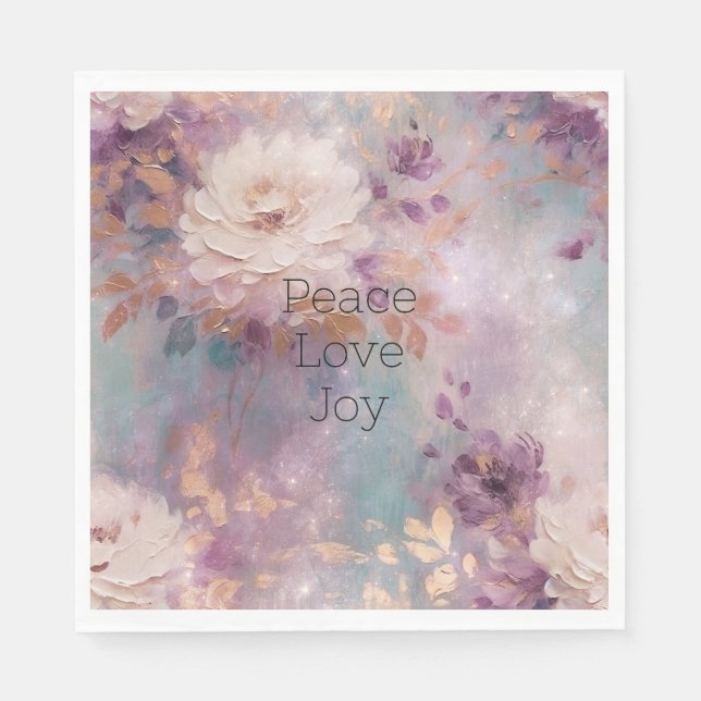 Feminine Purple Blue and Gold Floral Napkins (Front)