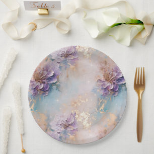 Feminine Purple Blue and Gold Floral Paper Plates