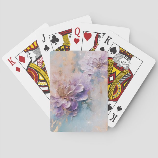 Feminine Purple Blue and Gold Floral Poker Cards (Back)