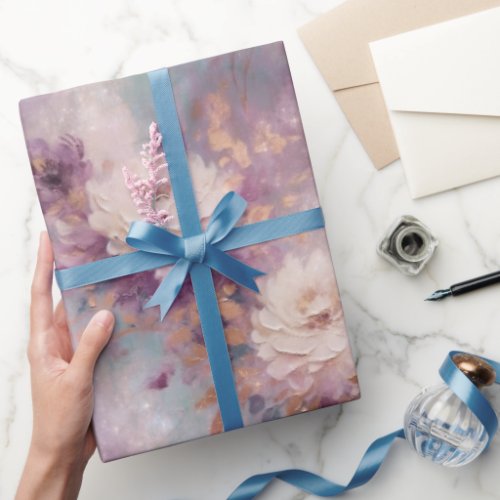 Feminine Purple Blue and Gold Floral Wrapping Paper
