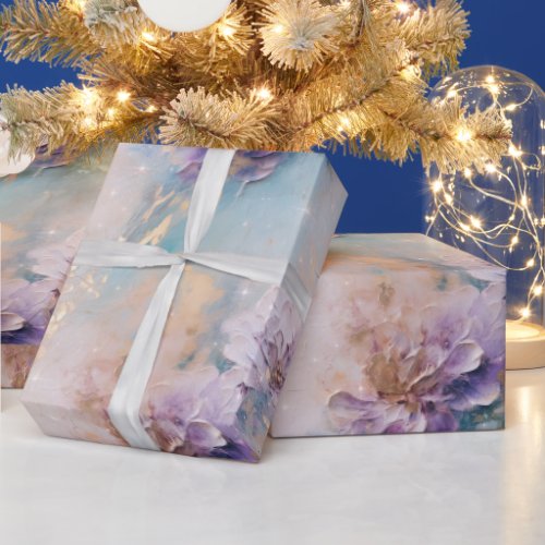 Feminine Purple Blue and Gold Floral Wrapping Paper